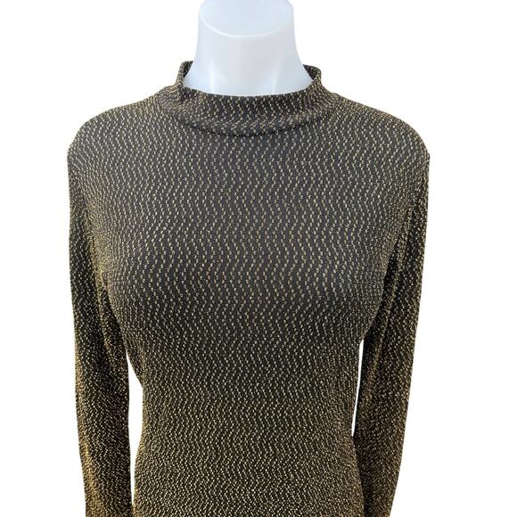 Boohoo Black Gold Metallic Knit Mock Neck Long Sleeve Bodycon Sweater Dress 10 - Picture 4 of 5